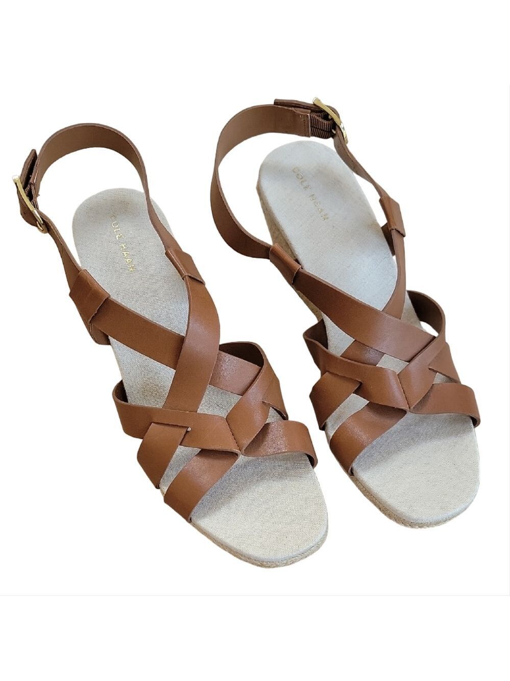 Cole Haan Crystal Leather Wedge Sandals Size 10 EUC